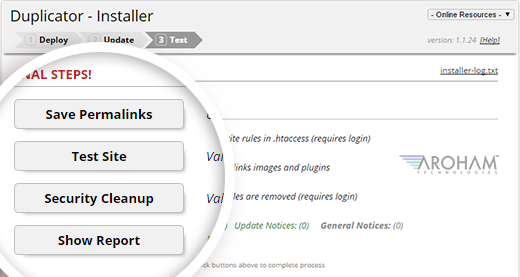 Duplicator installer final steps