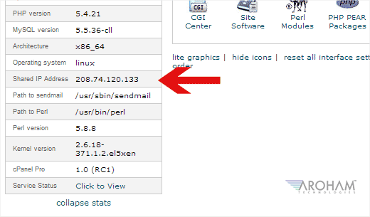 Finding your server's ip address in cPanel