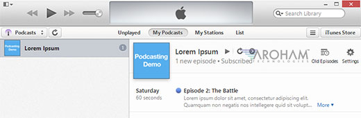 Previewing podcast in iTunes