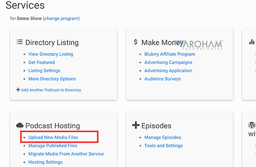 Upload your podcasting files